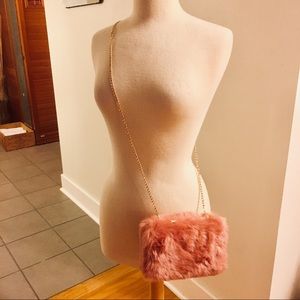 NWT Pink Faux Fur Crossbody Bag